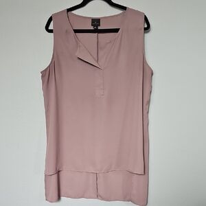 Worthington Office XL Brown High Low Sleeveless Tunic Blouse with Split Neck